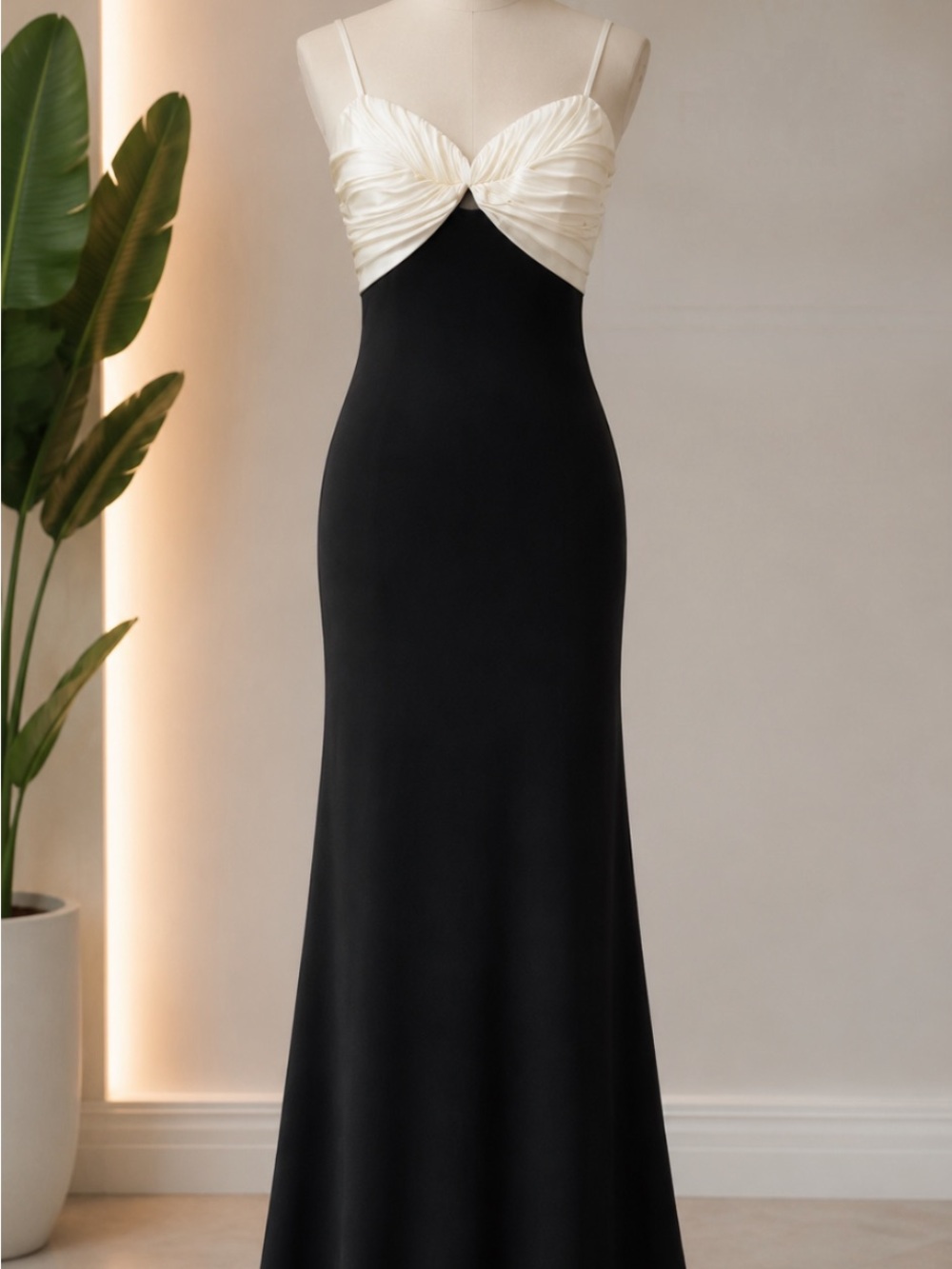 City Studio Black and Cream Strapless Evening Gown